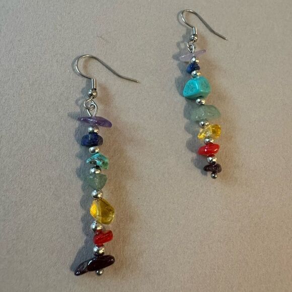 Colorful stone Drop Earrings A1477 - Picture 2 of 3